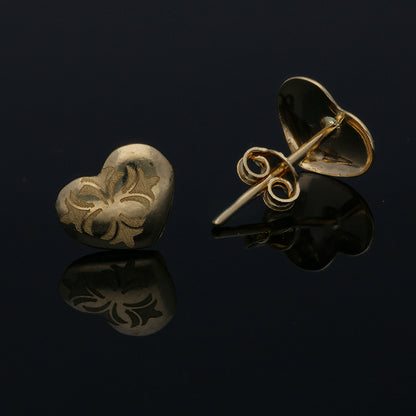 Gold Heart Shaped Stud Earrings 18KT - FKJERN18KU3016