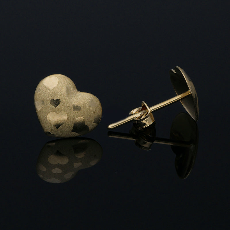 Gold Heart Shaped Stud Earrings 18KT - FKJERN18KU3015