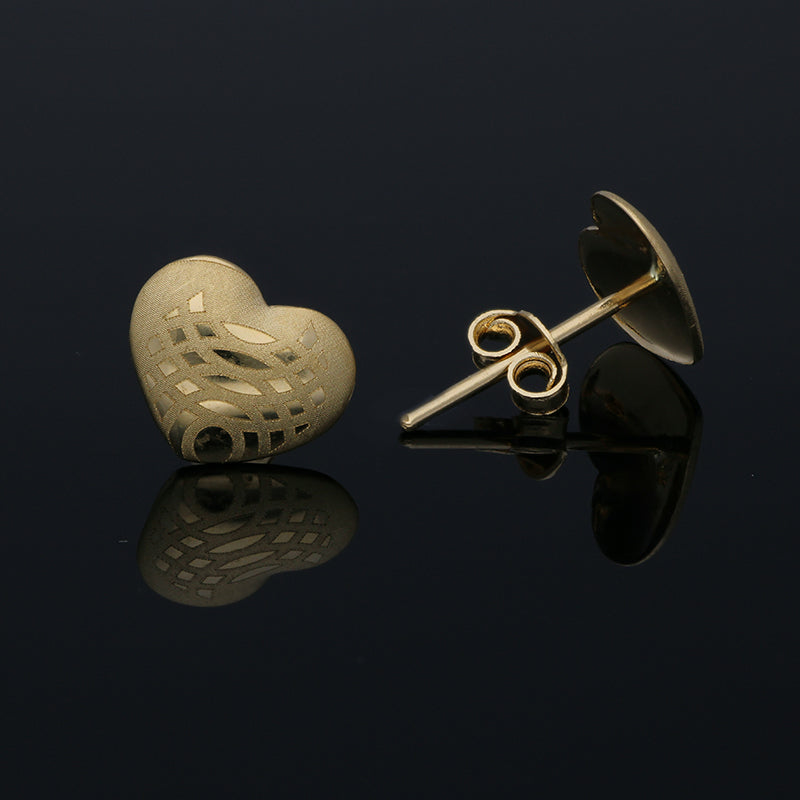 Gold Heart Shaped Stud Earrings 18KT - FKJERN18KU3013