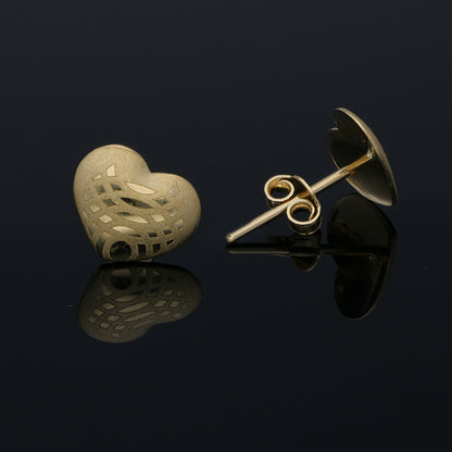 Gold Heart Shaped Stud Earrings 18KT - FKJERN18KU3013