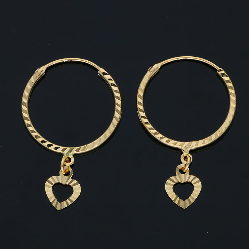 Gold Hanging Heart Hoop Earrings 18KT - FKJERN18KU3025