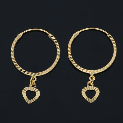 Gold Hanging Heart Hoop Earrings 18KT - FKJERN18KU3025