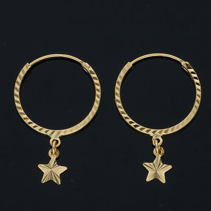 Gold Hanging Stars Hoop Earrings 18KT - FKJERN18KU3026