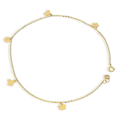 Gold Hanging Flowers and Butterflies Anklet 18KT - FKJANKL18KU5003