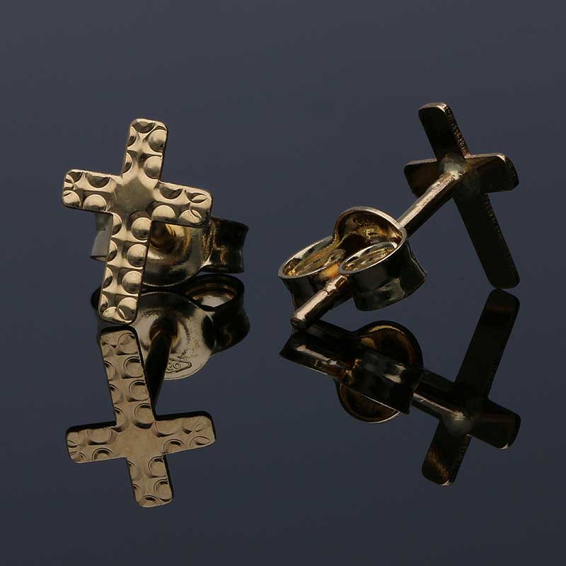 Gold Cross Stud Earrings 18KT - FKJERN18KU3059