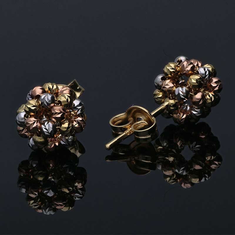Trio Tone Gold Ball Stud Earrings 18KT - FKJERN18KU3081