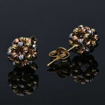 Trio Tone Gold Ball Stud Earrings 18KT - FKJERN18KU3081