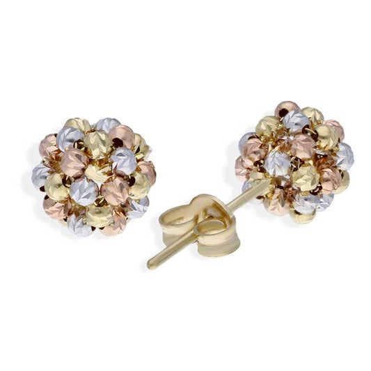 Trio Tone Gold Ball Stud Earrings 18KT - FKJERN18KU3081