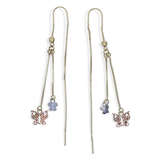 Trio Tone Gold Twin Butterfly Tic Tac Earrings 18KT - FKJERN18KU3078