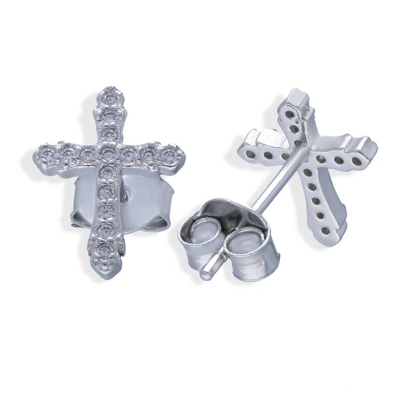 Sterling Silver 925 Cross Shaped Stud Earrings - FKJERNSLU3082