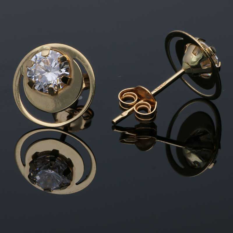 Gold Round Shaped Solitaire Stud Earrings 18KT - FKJERN18KU3084