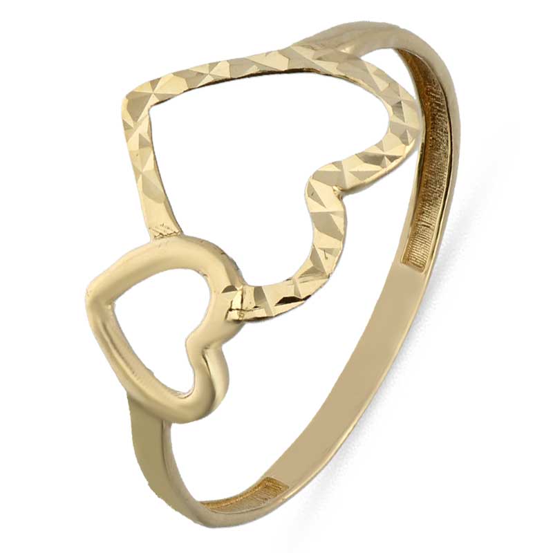 Gold Twin Heart Shaped Ring 18KT - FKJRN18KU2027