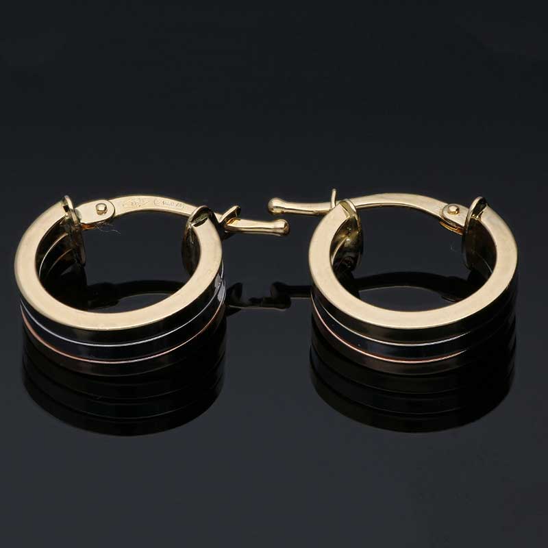 Trio Tone Gold Oval Shaped Hoop Earrings 18KT - FKJERN18KU3095