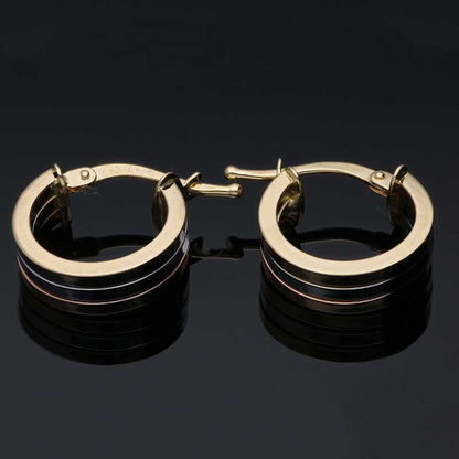 Trio Tone Gold Oval Shaped Hoop Earrings 18KT - FKJERN18KU3095