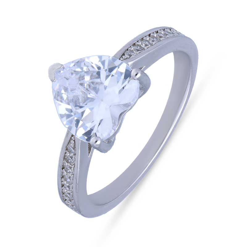 Sterling Silver 925 Heart Shaped Solitaire Ring - FKJRNSLU2074