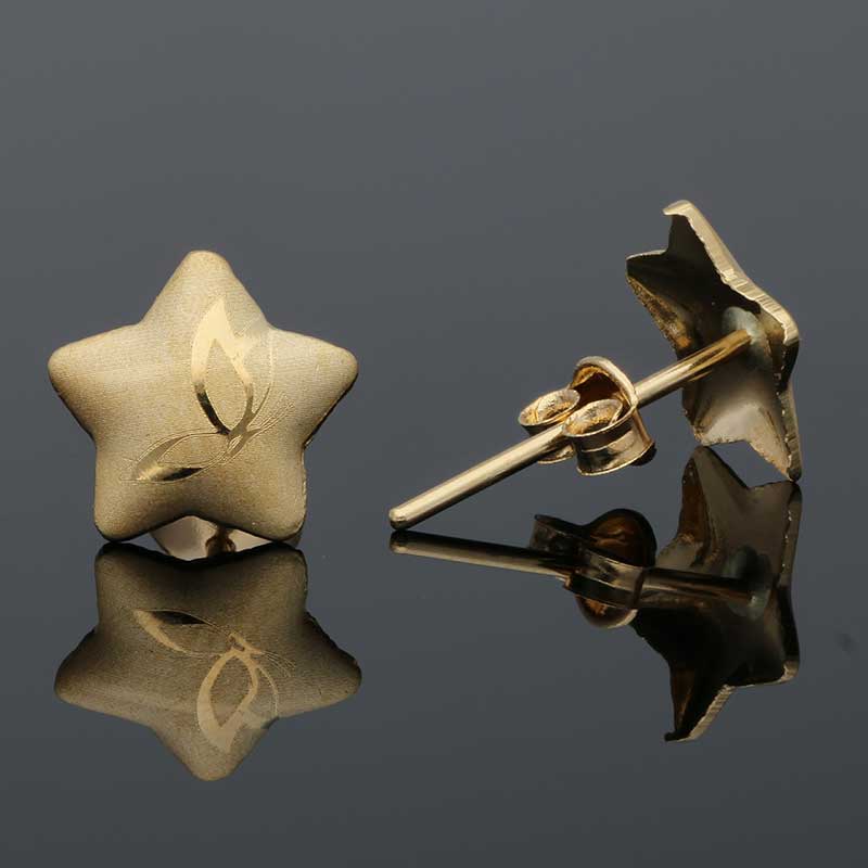 Gold Star Shaped Stud Earrings 18KT - FKJERN18KU3029