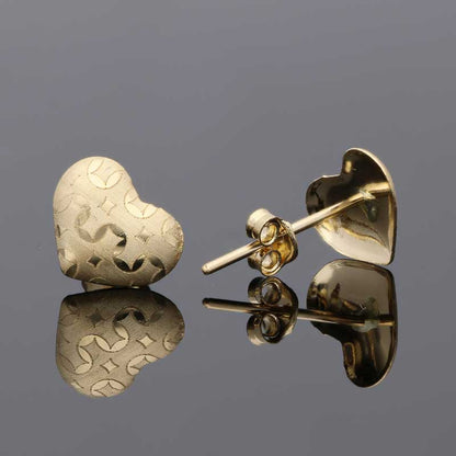 Gold Heart Shaped Stud Earrings 18KT - FKJERN18KU3035