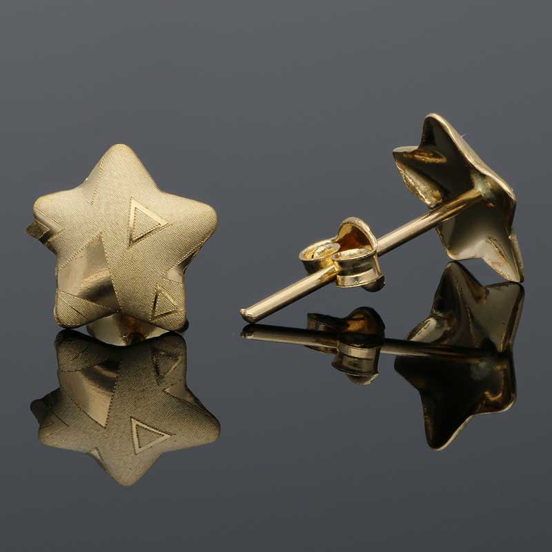 Gold Star Shaped Stud Earrings 18KT - FKJERN18KU3033