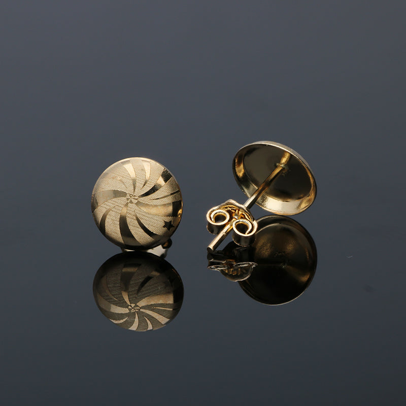 Gold Round Shaped Stud Earrings 18KT - FKJERN18KU3036
