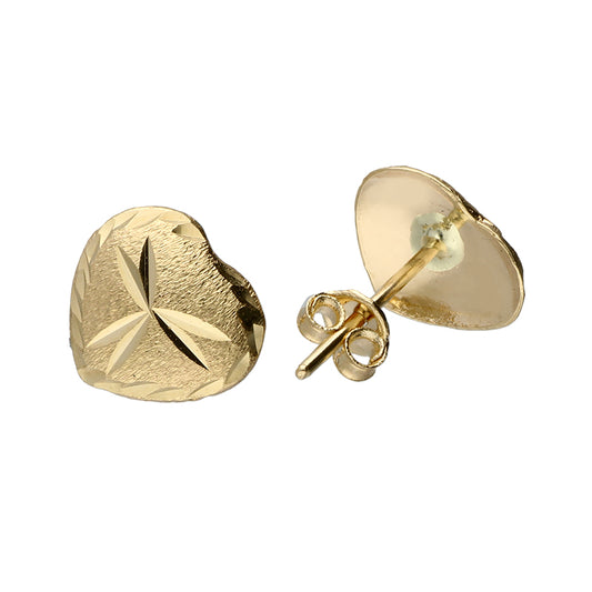 Gold Heart Shaped Stud Earrings 18KT - FKJERN18KU3044