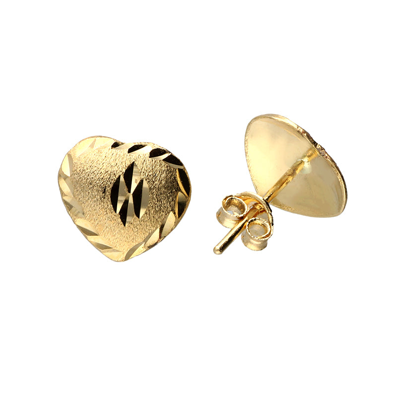 Gold Heart Shaped Stud Earrings 18KT - FKJERN18KU3045