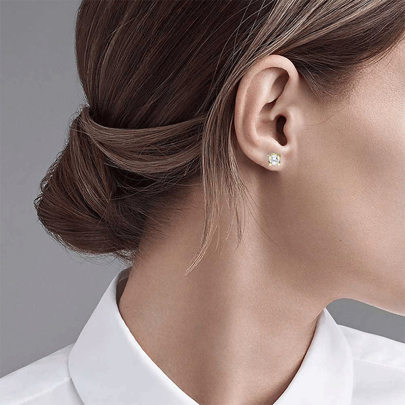 Gold Solitaire Stud Earrings 18KT - FKJERN18KU3129