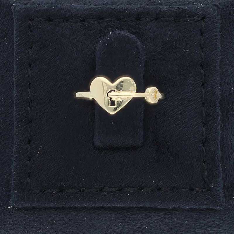Gold Heart Lock With Key Ring 18KT - FKJRN18KU2104