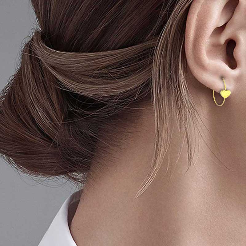Gold Heart Shaped Clip on Hoop Earrings 18KT - FKJERN18KU3130
