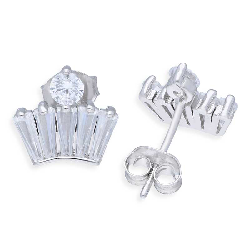 Sterling Silver 925 Crown Shaped Stud Earrings - FKJERNSLU3145