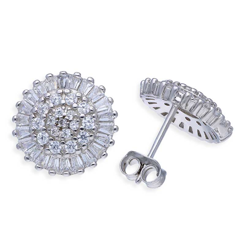 Sterling Silver 925 Round Shaped Stud Earrings - FKJERNSLU3146