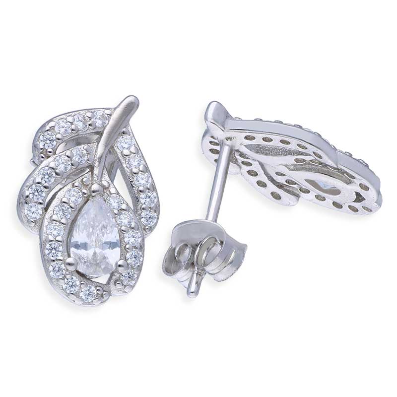 Sterling Silver 925 Leaf Shaped Stud Earrings - FKJERNSLU3149