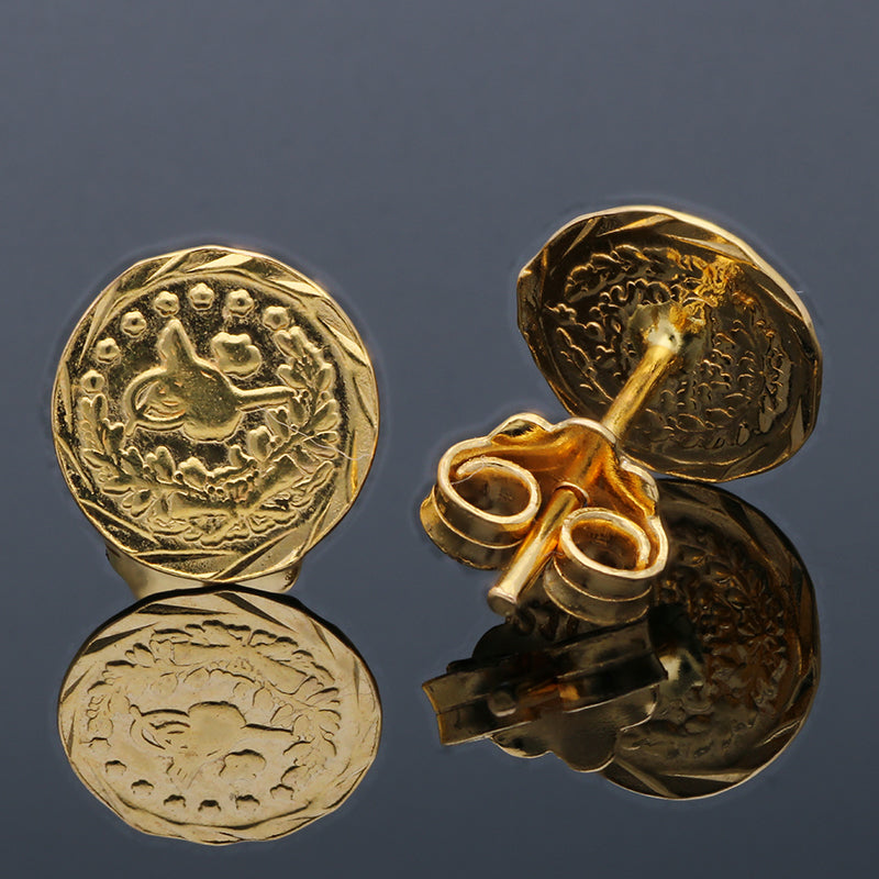 Gold Round Shaped Stud Earrings 21KT - FKJERN21KU6015