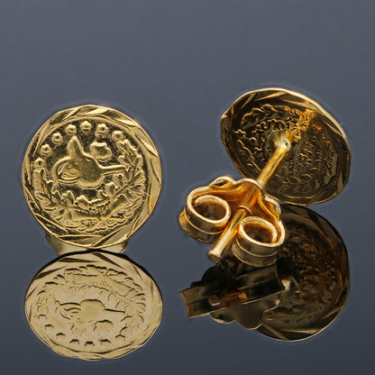 Gold Round Shaped Stud Earrings 21KT - FKJERN21KU6015