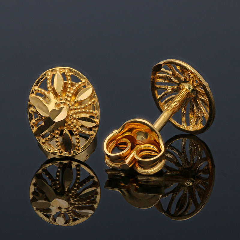 Gold Oval Shaped Stud Earrings 21KT - FKJERN21KU6014