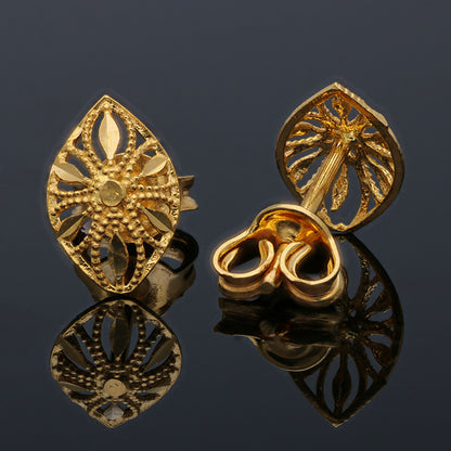Gold Leaf Shaped Stud Earrings 21KT - FKJERN21KU6012