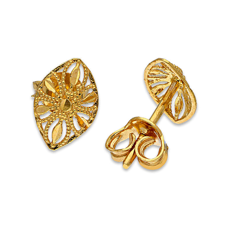 Gold Leaf Shaped Stud Earrings 21KT - FKJERN21KU6012