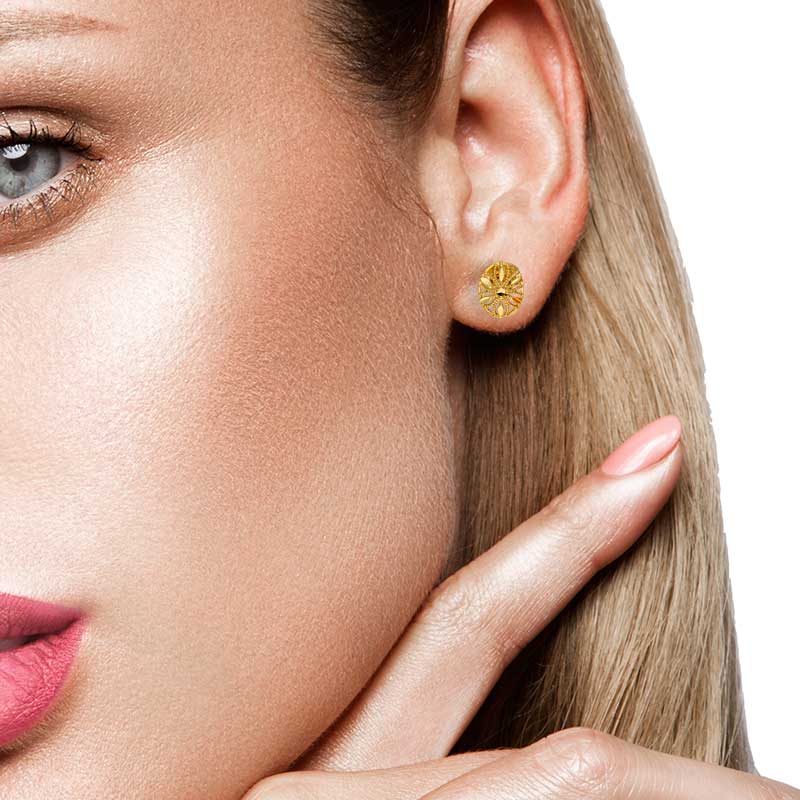 Gold Oval Shaped Stud Earrings 21KT - FKJERN21KU6014