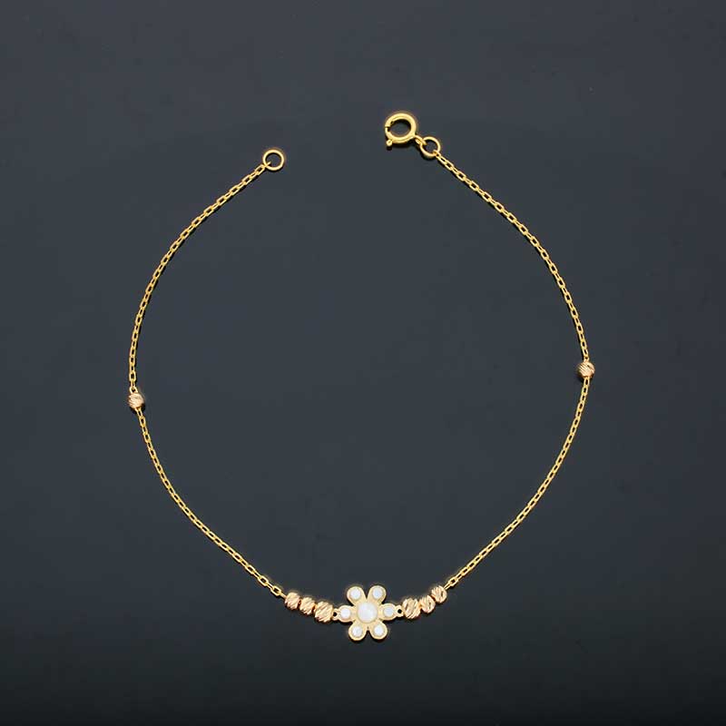 Gold Beads and Flowers Bracelet 21KT - FKJBRL21KU6023