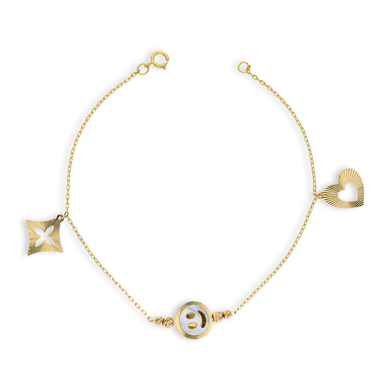 Gold Smiley Face and Hanging Charm Bracelet 21KT - FKJBRL21KU6035
