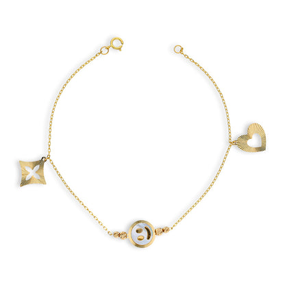 Gold Smiley Face and Hanging Charm Bracelet 21KT - FKJBRL21KU6035