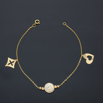 Gold Smiley Face and Hanging Charm Bracelet 21KT - FKJBRL21KU6035