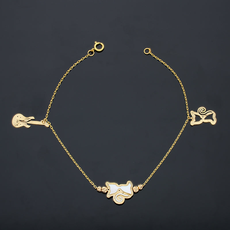 Gold Kitty and Guitar Bracelet 21KT - FKJBRL21KU6054
