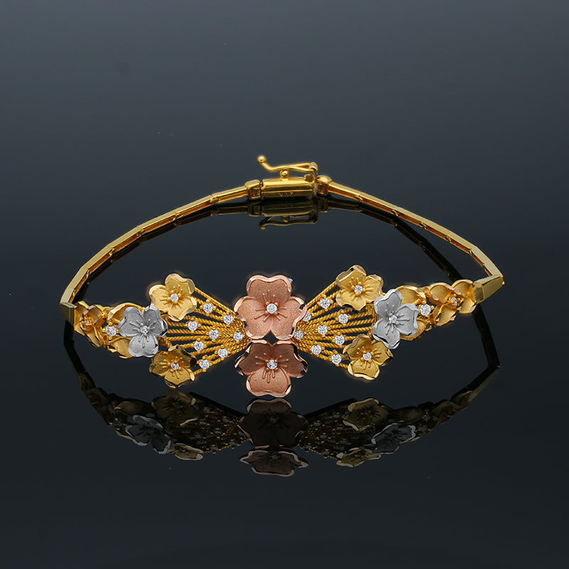 Tri Tone Gold Flowers Bracelet 21KT - FKJBRL21KU6050