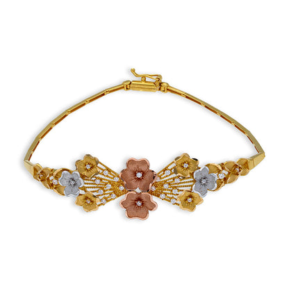 Tri Tone Gold Flowers Bracelet 21KT - FKJBRL21KU6050