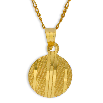 Gold Round Shaped Pendant Set (Necklace and Earrings) 21KT - FKJNKLST21KU6070
