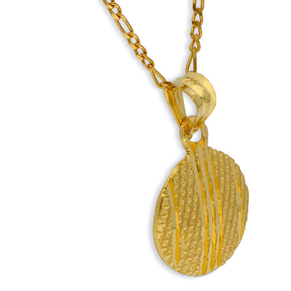 Gold Round Shaped Pendant Set (Necklace and Earrings) 21KT - FKJNKLST21KU6070