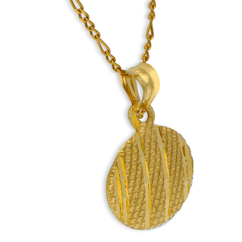 Gold Round Shaped Pendant Set (Necklace and Earrings) 21KT - FKJNKLST21KU6071