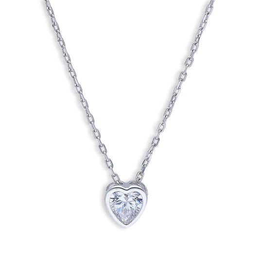 Sterling Silver 925 Heart Solitaire Necklace - FKJNKLSLU6087