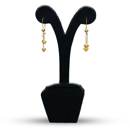 Gold Heart Shaped Drop Earrings 21KT - FKJERN21KU3169