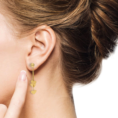 Gold Heart Shaped Drop Earrings 21KT - FKJERN21KU3169